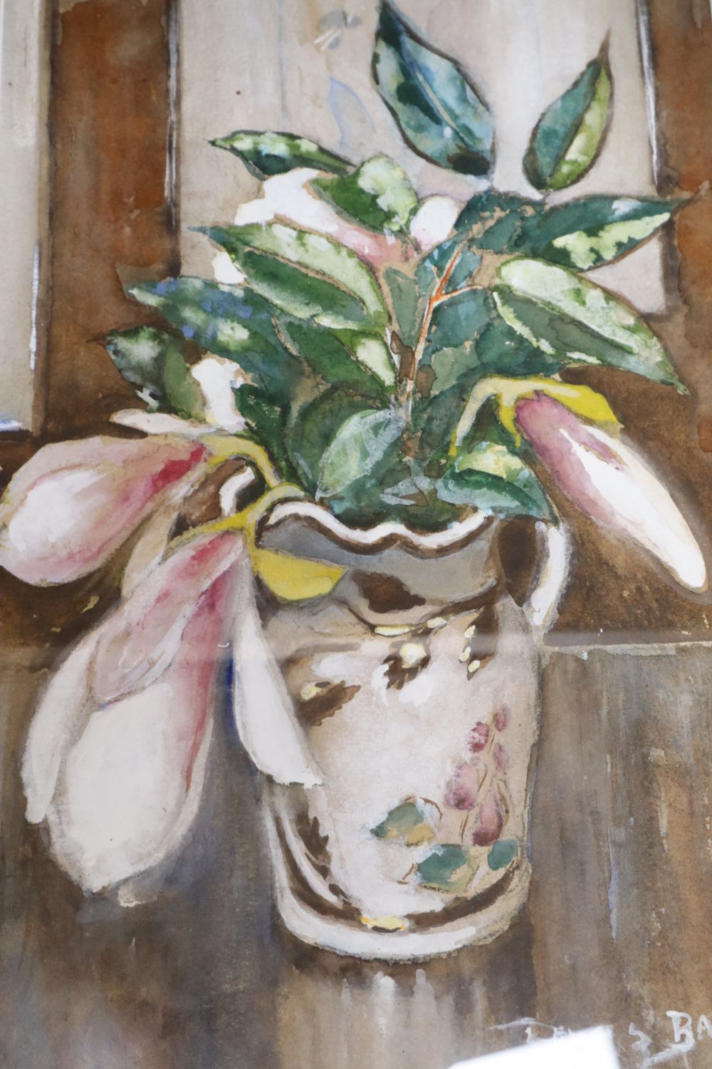 Lewis Baumer (1870-1963), watercolour, Still life of magnolia blossoms in a jug, signed, 40 x 27cm